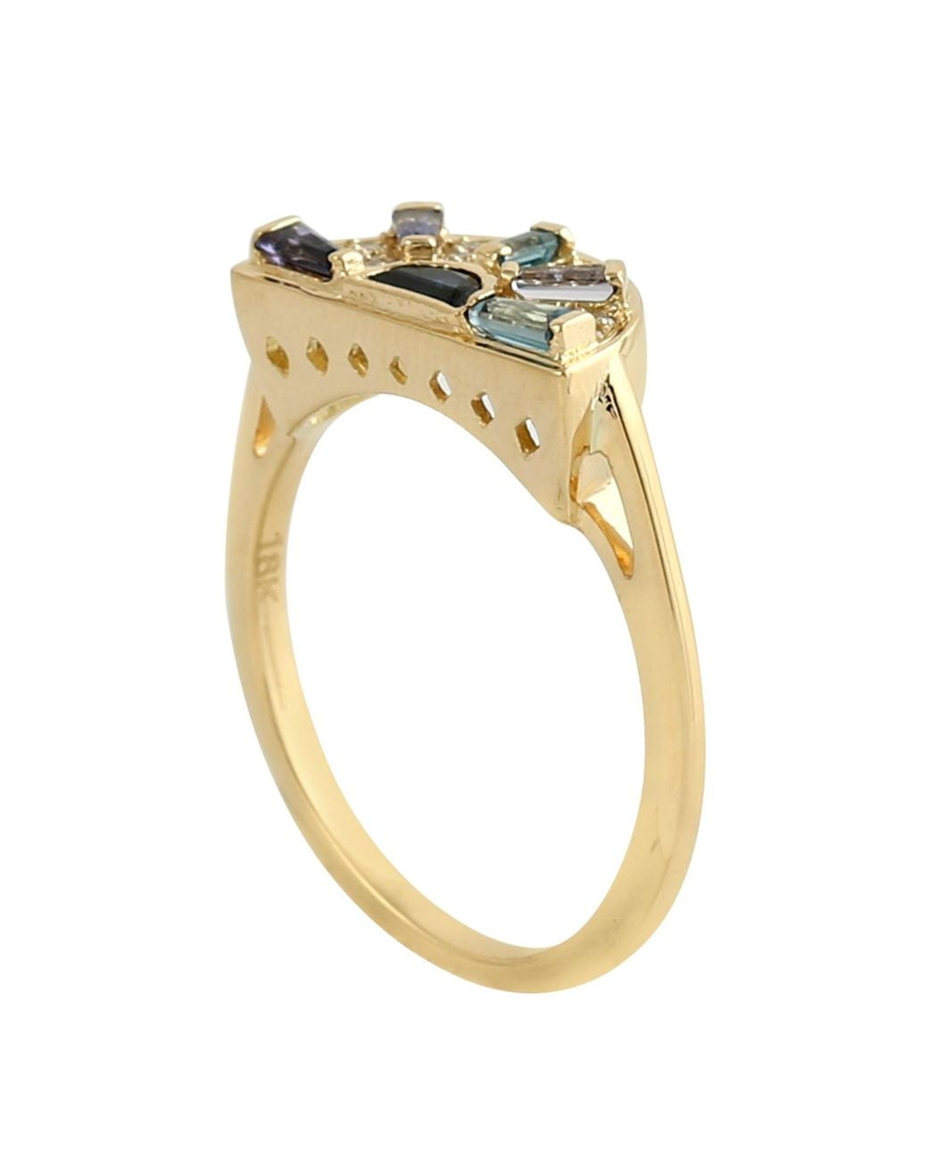 Artisan Metallic 18K Diamond & Gemstone Half-Moon Ring