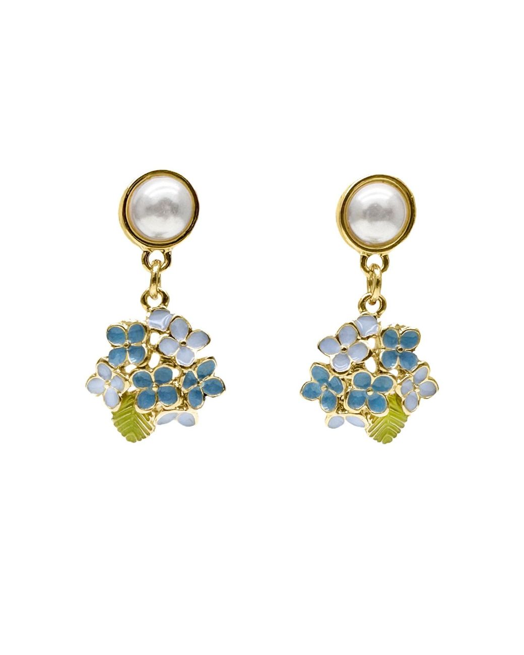 Farra Blue Flower Dangle With Pearls Stud Earrings
