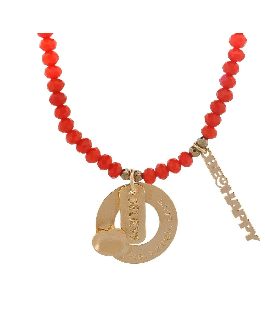 Ebru Jewelry Red Believe & Be Happy Crystal Beaded Choker Necklace