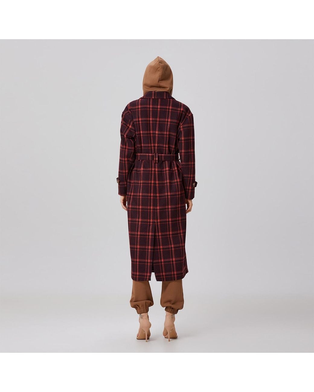 Smart and Joy Red Double Breasted Checks Coat