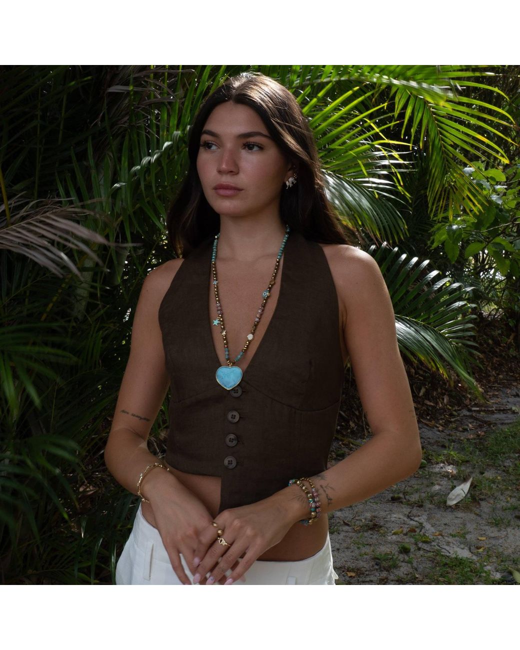 Ebru Jewelry Blue Salt & Sun Heart Beaded Summer Necklace