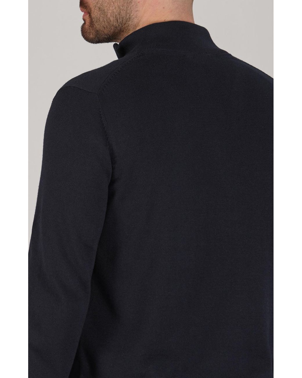 Paul James Knitwear Blue Lightweight Cotton Foster Zip Neck Jumper for men