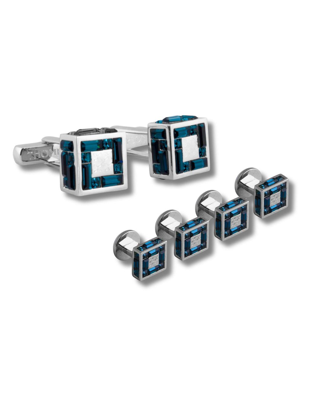 Tateossian Blue Thompson Swarovski Cube Cufflink And Shirt Studs Set for men
