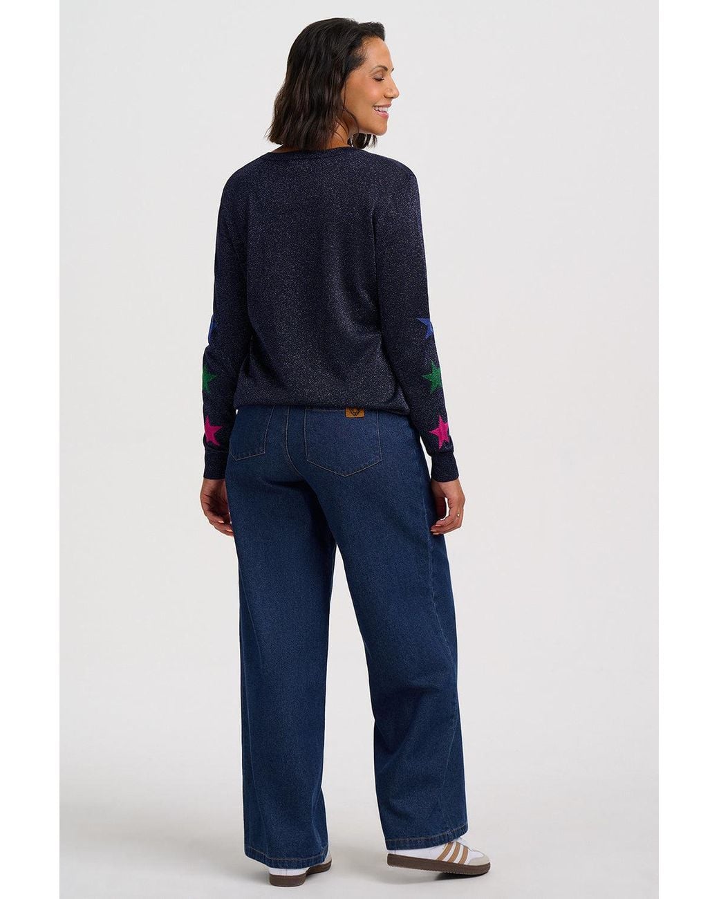 Sweater Making Machine Sugarhill Marcella Sparkly V-Neck Sweater Stars in Blue | Lyst