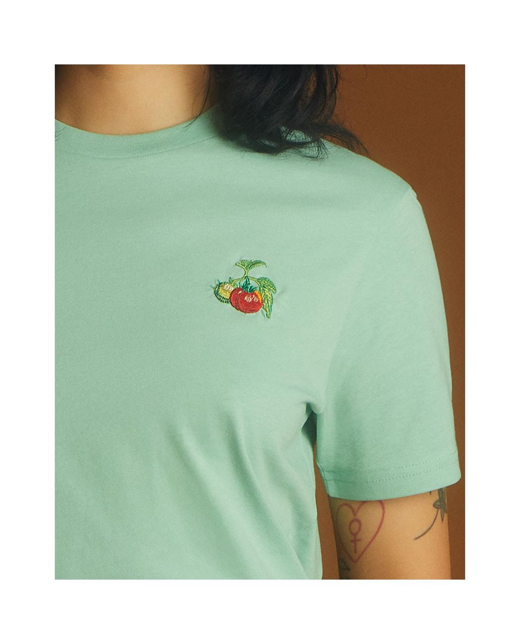 INGMARSON Green Tomato Embroidered Organic Cotton T-Shirt