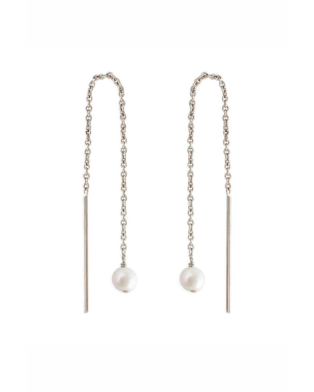 Astor & Orion White Paloma Minimalist Pearl Threaders Sterling
