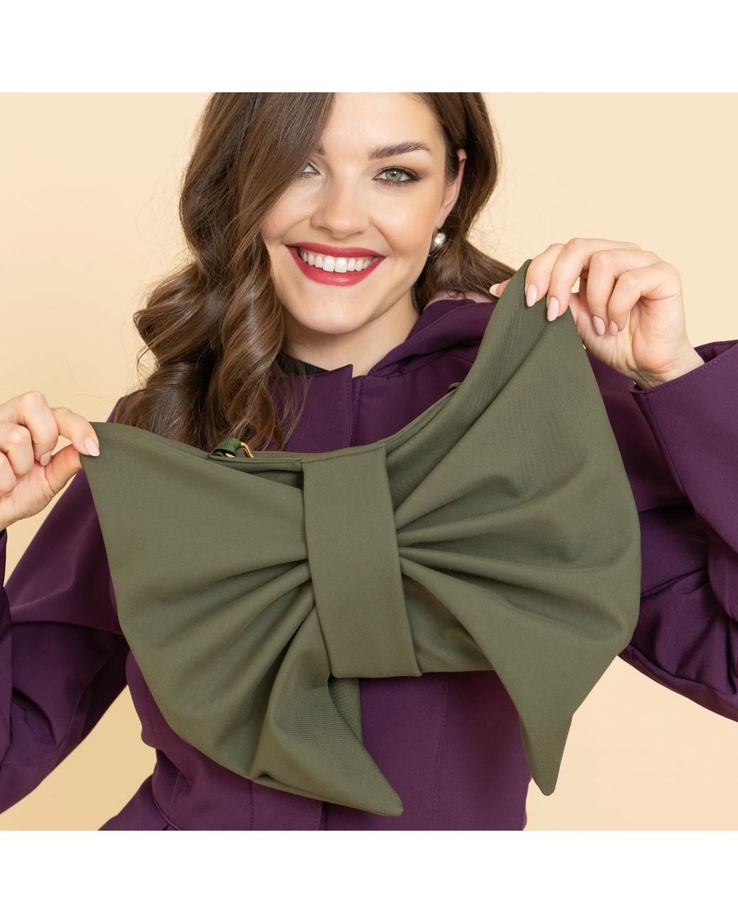 RainSisters Green Khaki Bow Clutch Purse