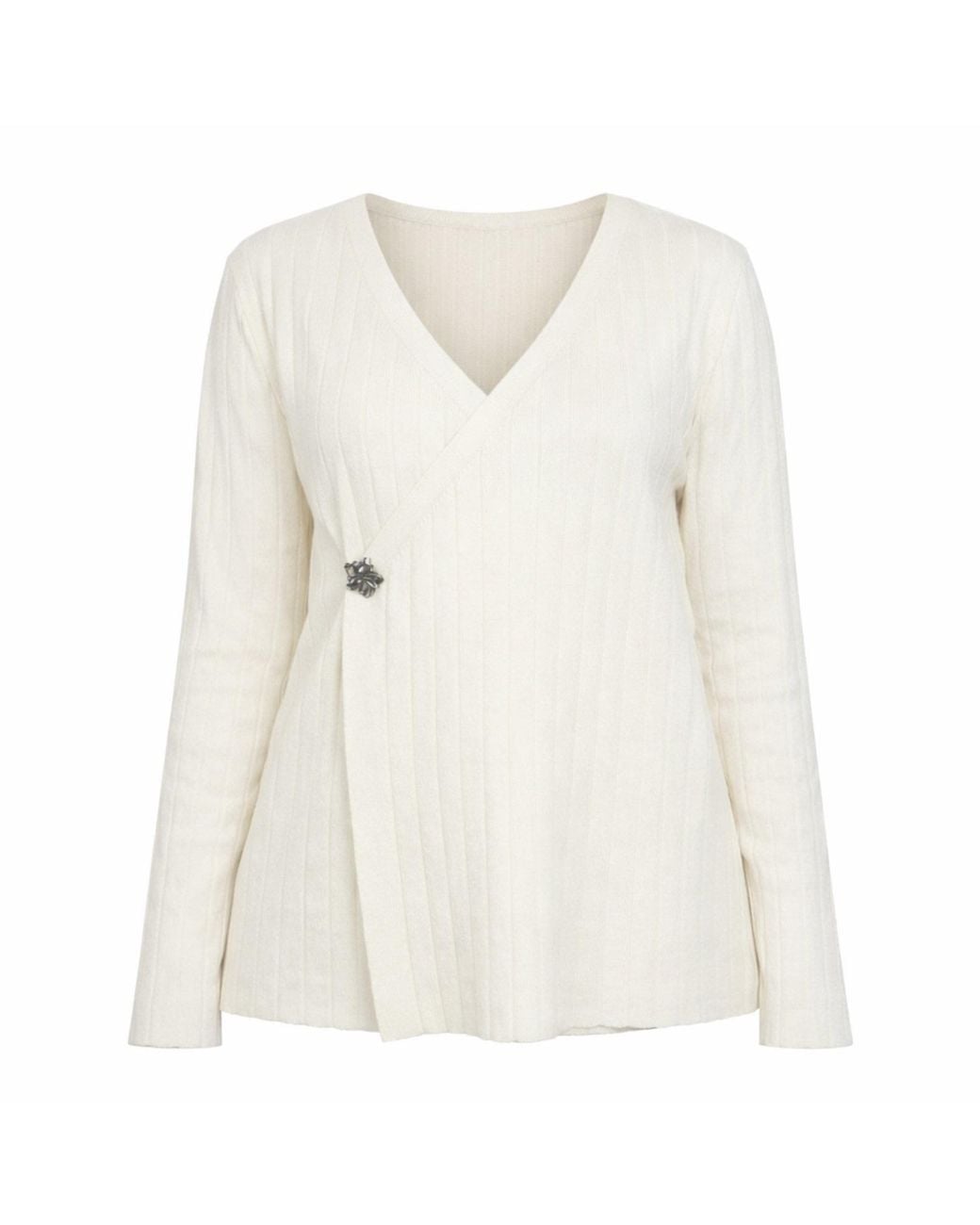 Nuvv Collection White Ivory Ribbed Wrap Knit Sweater