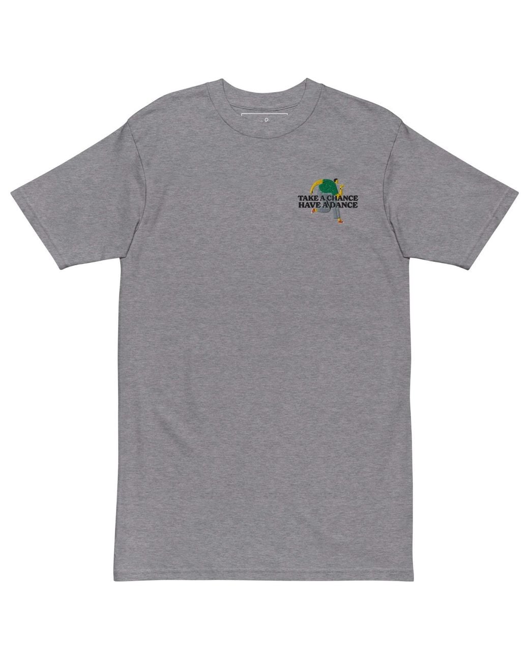 Anchor and Crew Gray Heather Take A Chance Have A Dance Disco! Heavy Cotton Embroidered T-Shirt