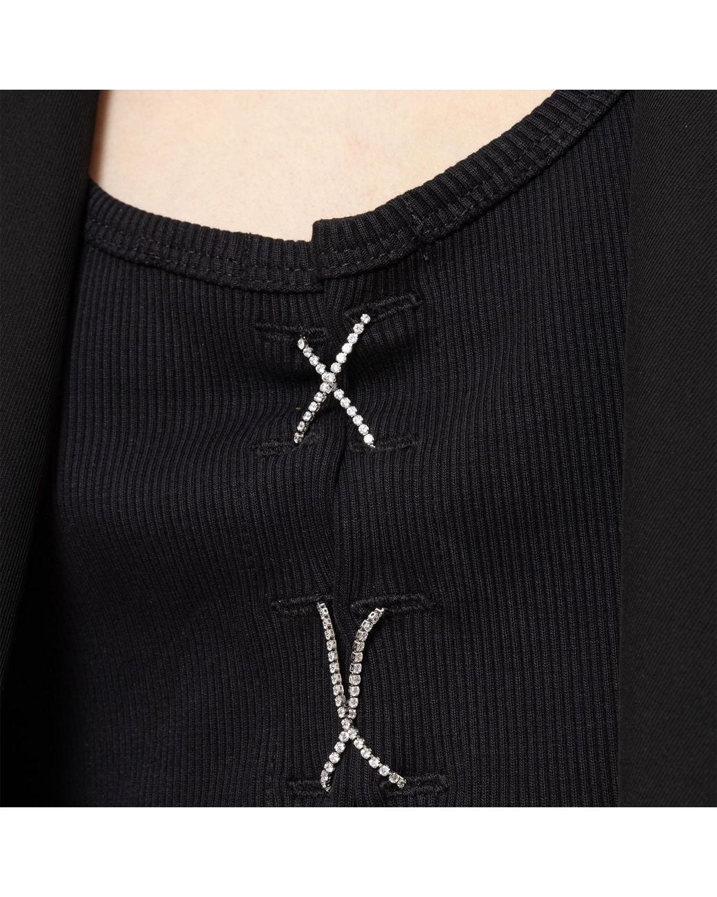Nissa Black Embellished Crop Top