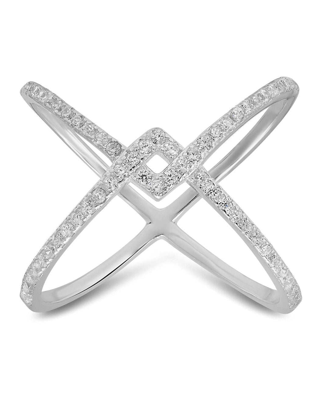 Kylie Harper Metallic Sterling Zig-Zag Crossover Diamond Cz Ring
