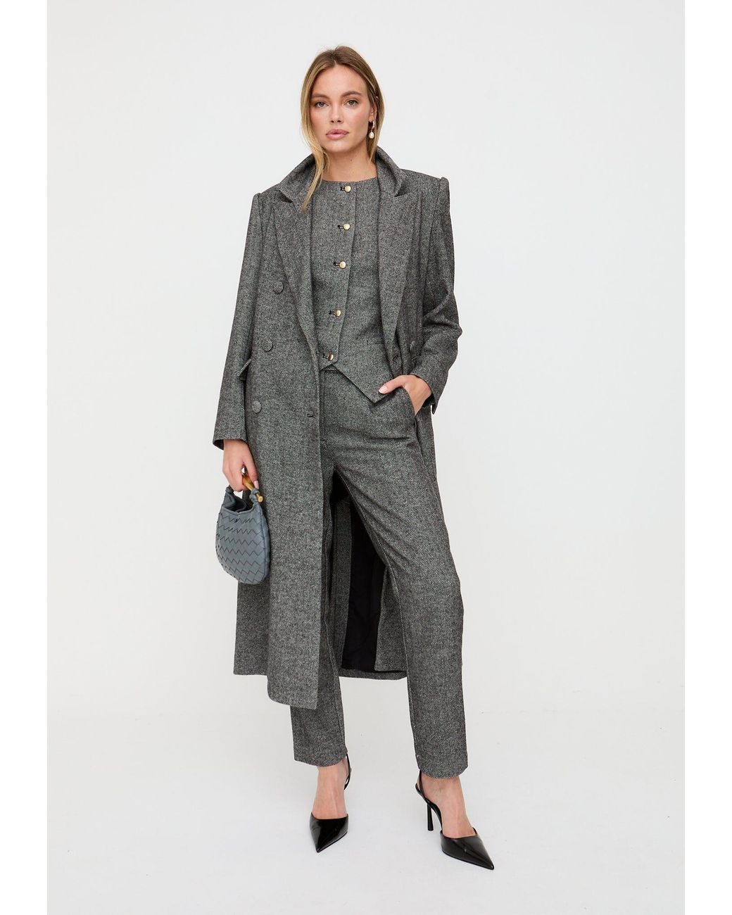 Lily and Lionel Gray Pandora Tapered Herringbone Print Trouser