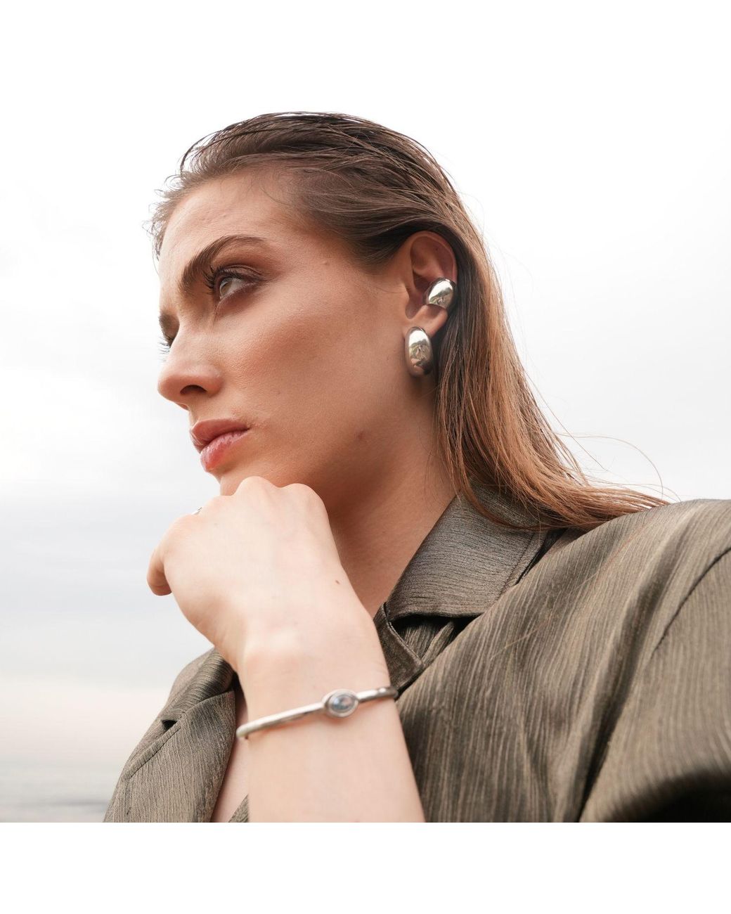 LINYA JEWELLERY White Jeni Big Ear Cuff