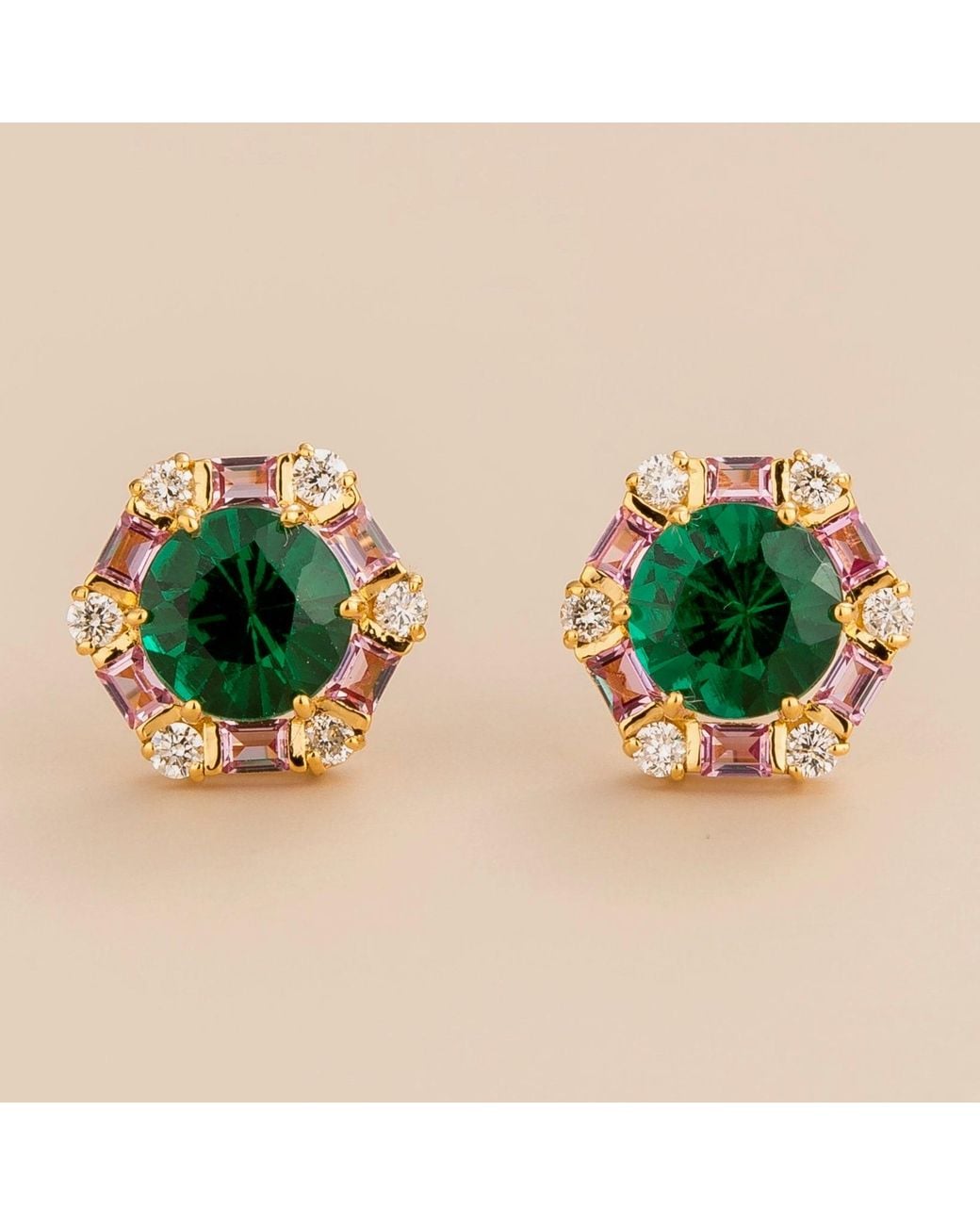 Juvetti Green Melba Earrings Emerald, Sapphire & Diamond