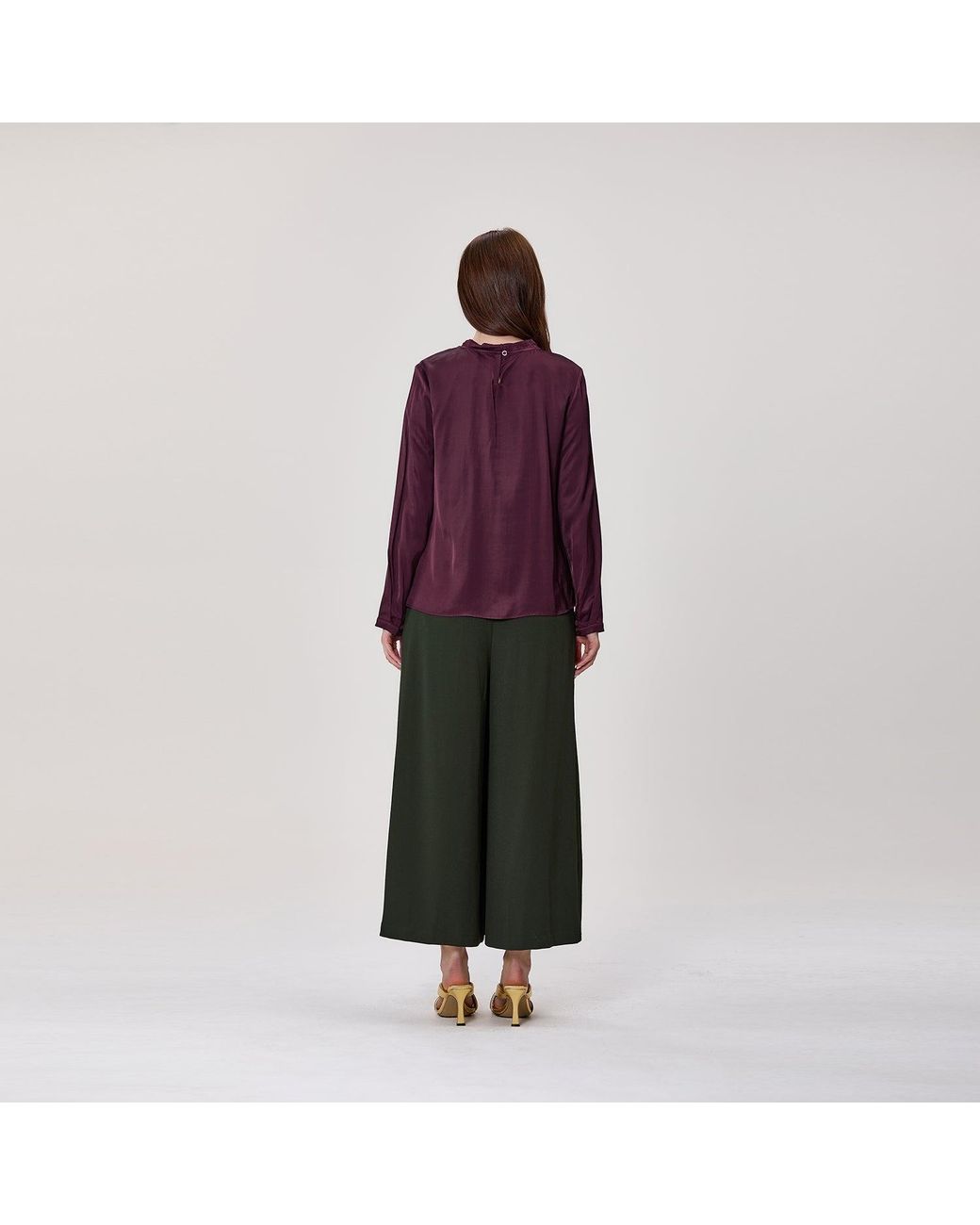 Smart and Joy Purple Long-Sleeved Blouse With Pleats