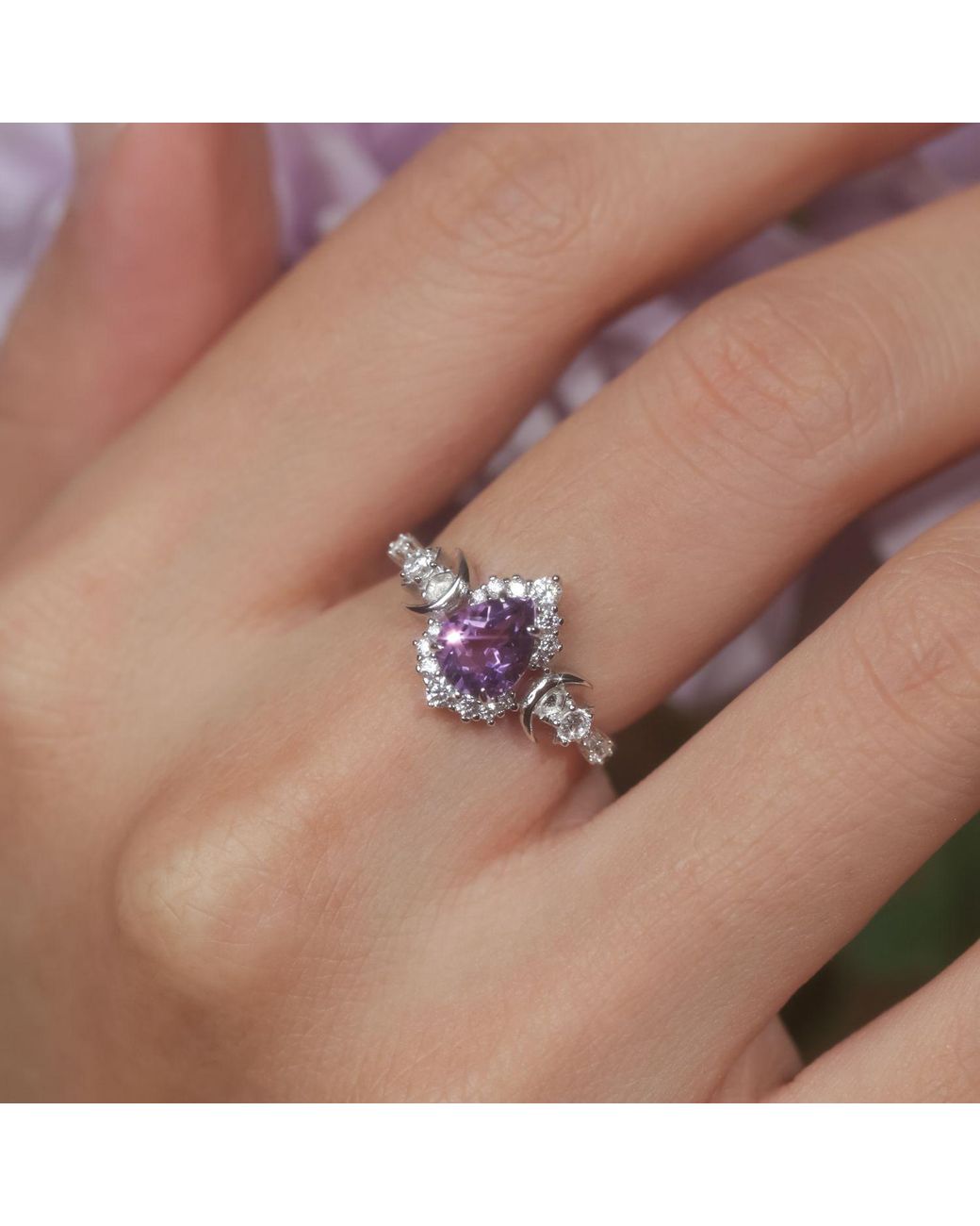 Azura Jewelry New York Purple Galactic Pear Cut Amethyst Ring Vermeil