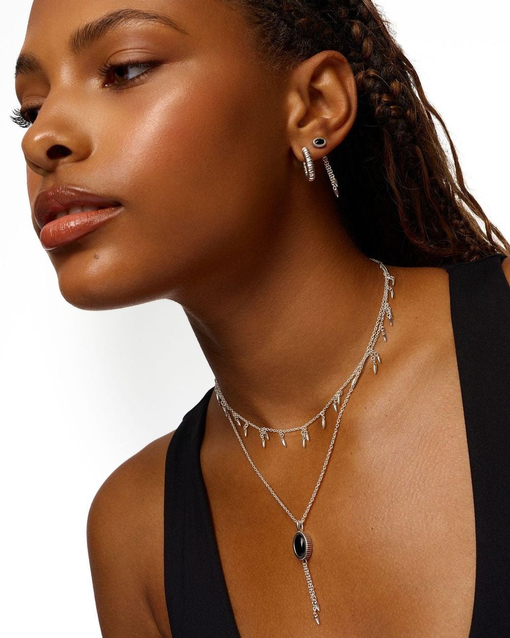 Stone Fruit Metallic Bolo Chain Earrings