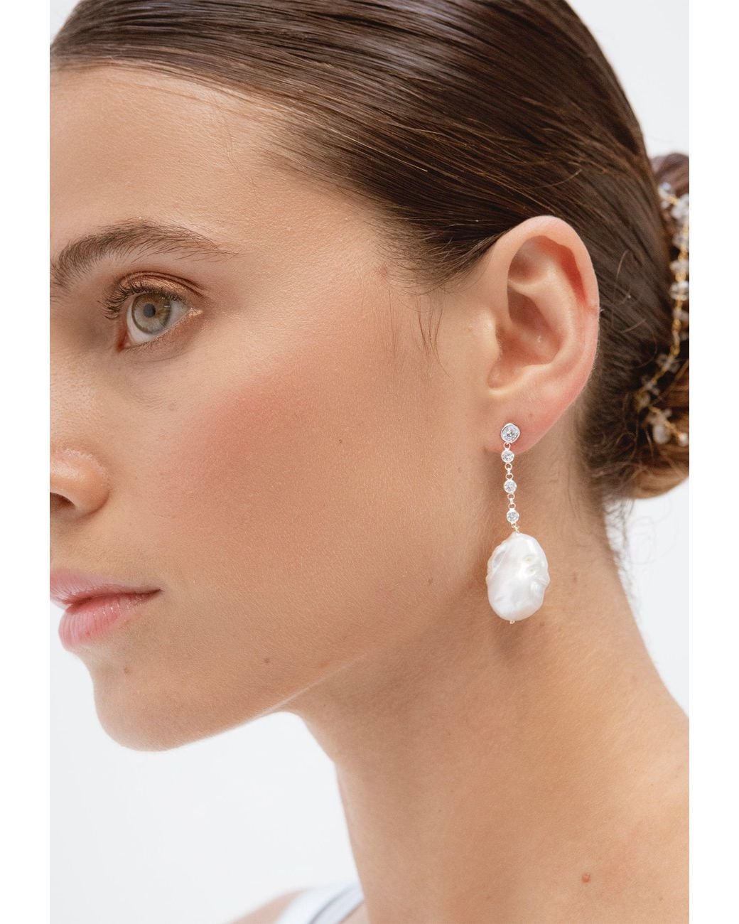 Lavani Jewels White Celine Baroque Pearl Earrings
