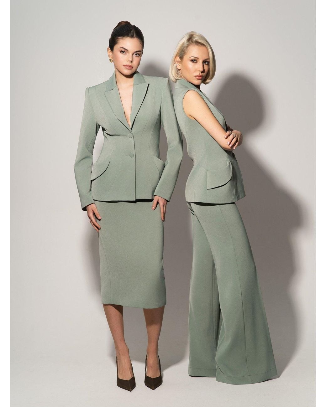 Tia Dorraine Green Tailored Fit Suiting Blazer & Skirt Suit