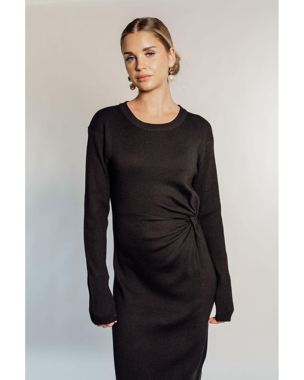 Rave on Trend Black Knot Detail Knitted Maxi Dress