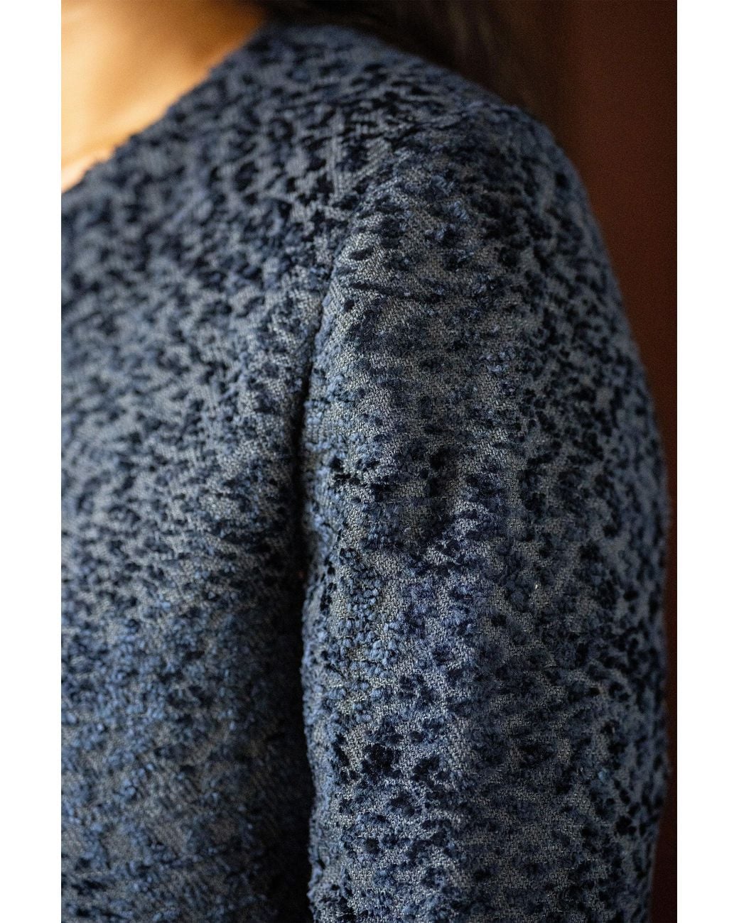 Stovaria Blue Handwoven Moss Texture Wool-Linen Statement Jacket