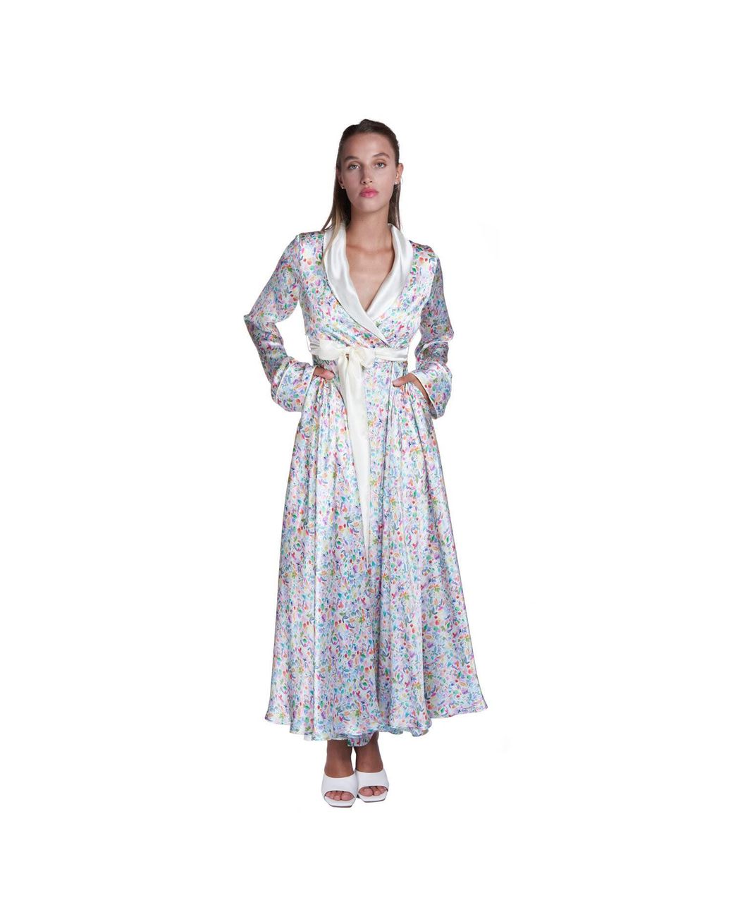 Sofia Tsereteli Blue Silk Robe With Watercolor Motif