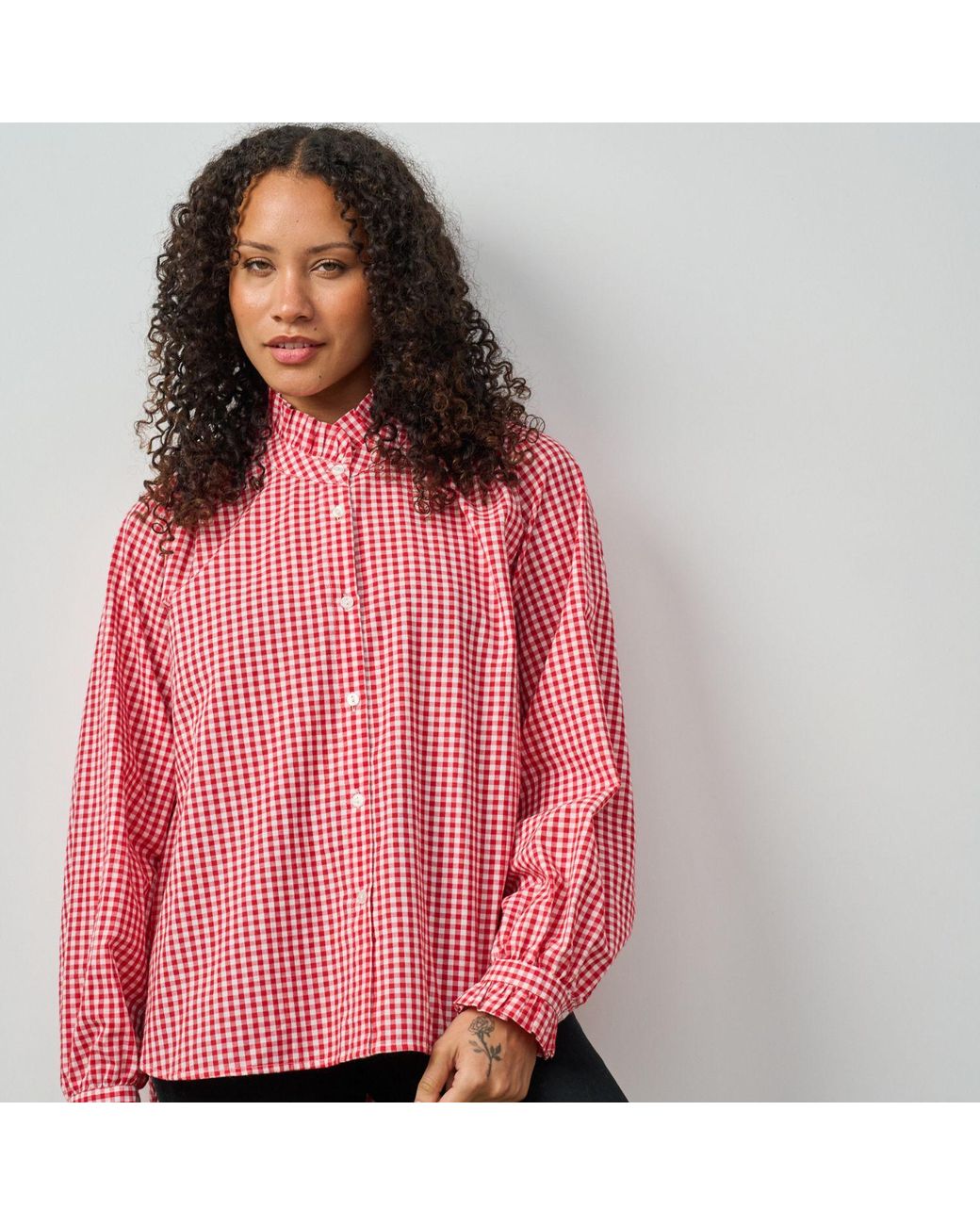 Luella Fashion Pink Carron Cotton Blouse Gingham Pattern
