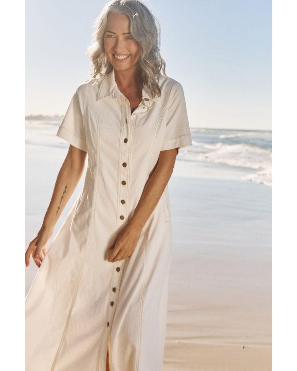 Adrift Clothing Natural Maya Collared Dress