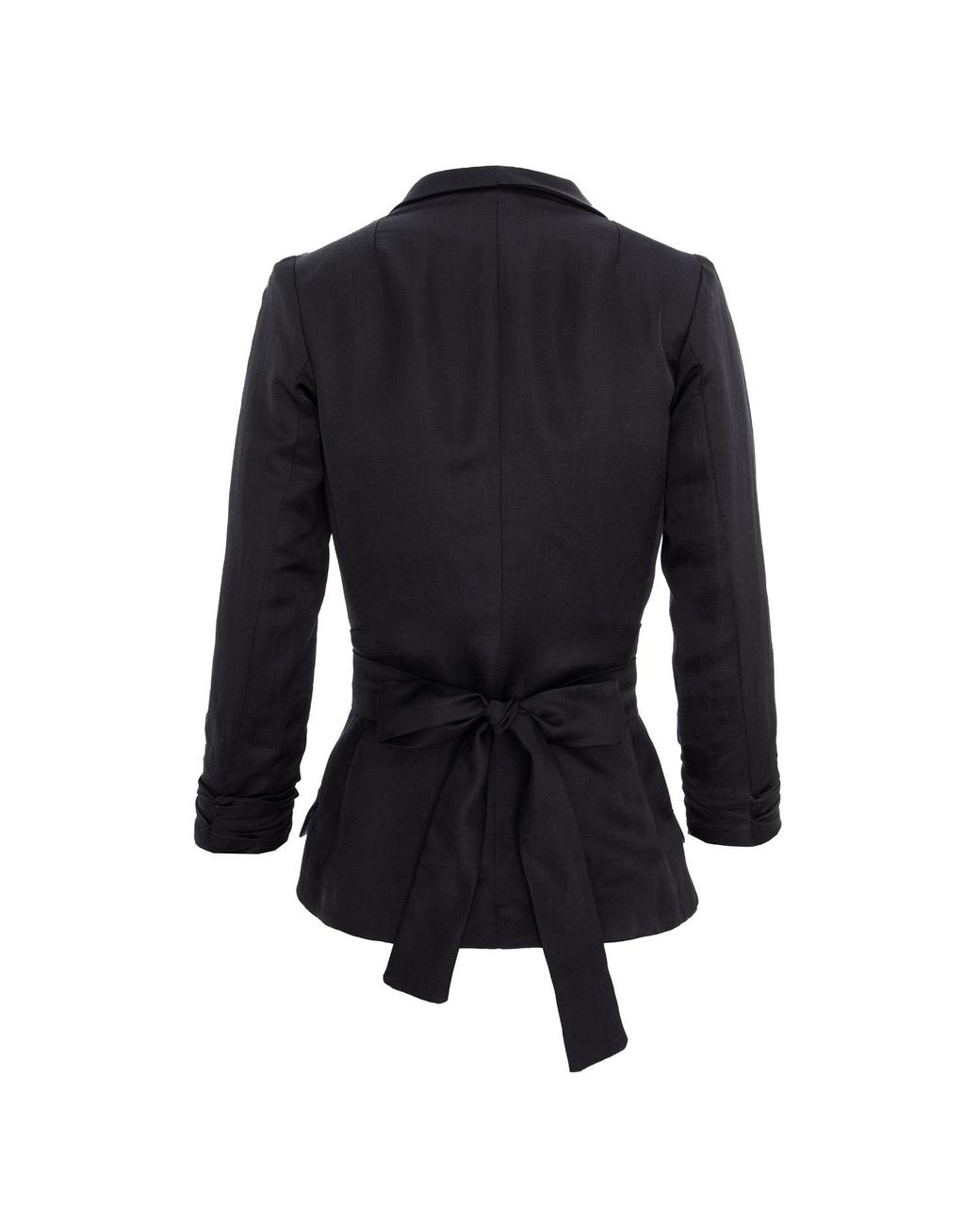 AVENUE No.29 Black Rayon And Linen Structured Blazer With Belt
