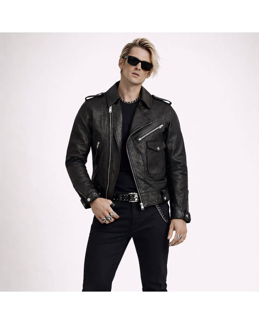 Zasta Studio Black The Sentinel Leather Biker Jacket for men