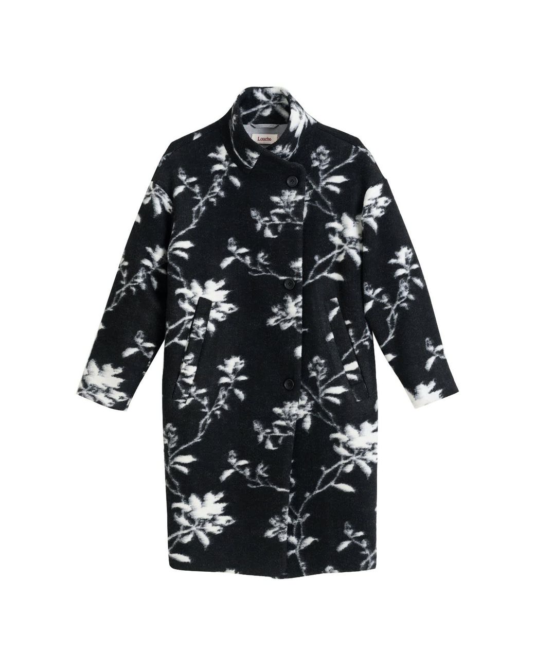 Louche Black Donalda Power Bloom Funnel Neck Coat