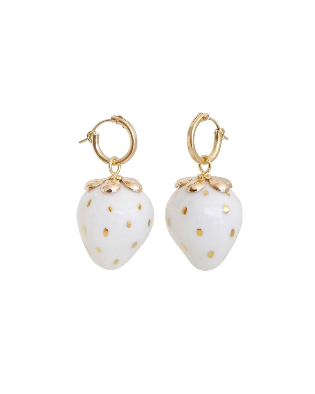 POPORCELAIN Metallic Golden White Porcelain Strawberry Earrings