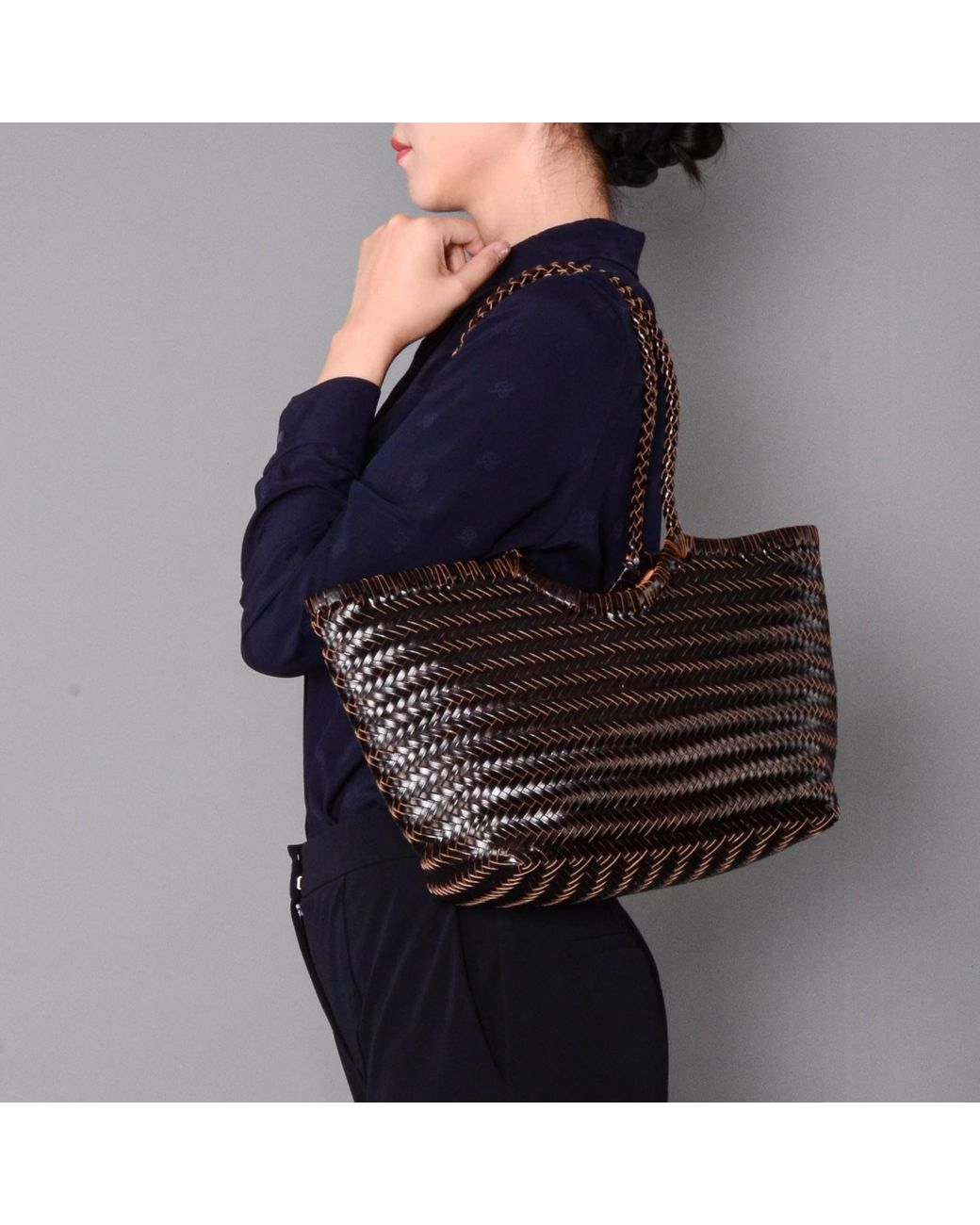 Rimini Black Hand Weaving Leather Bucket