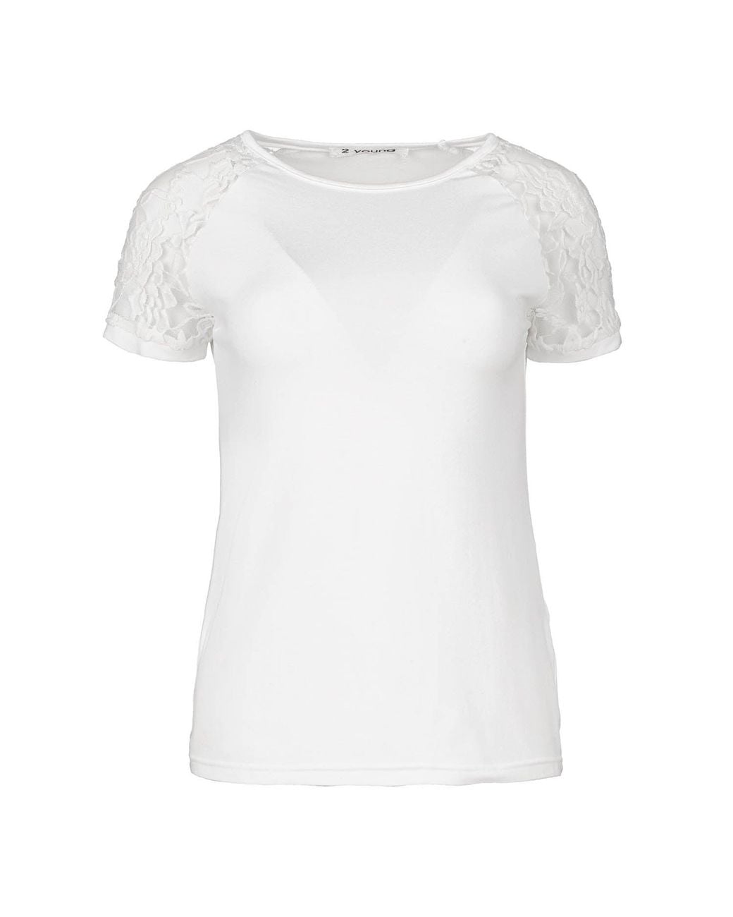 Conquista White Neutrals Ecru Top With Short Lace Sleeves