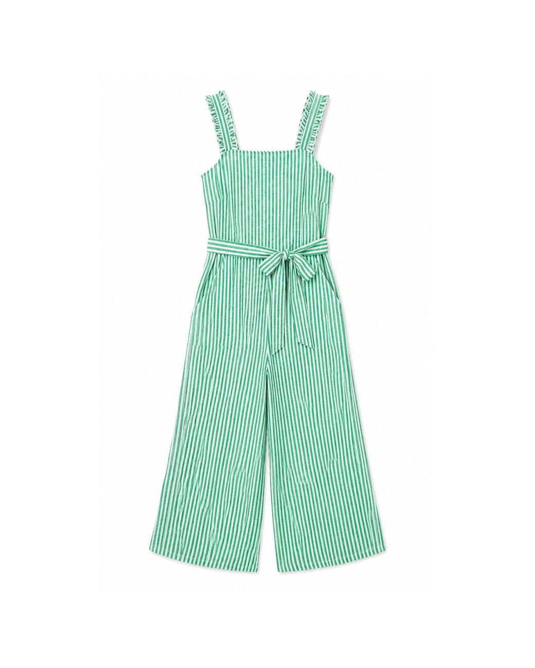 Yumi' Green Stripe Strappy Jumpsuit