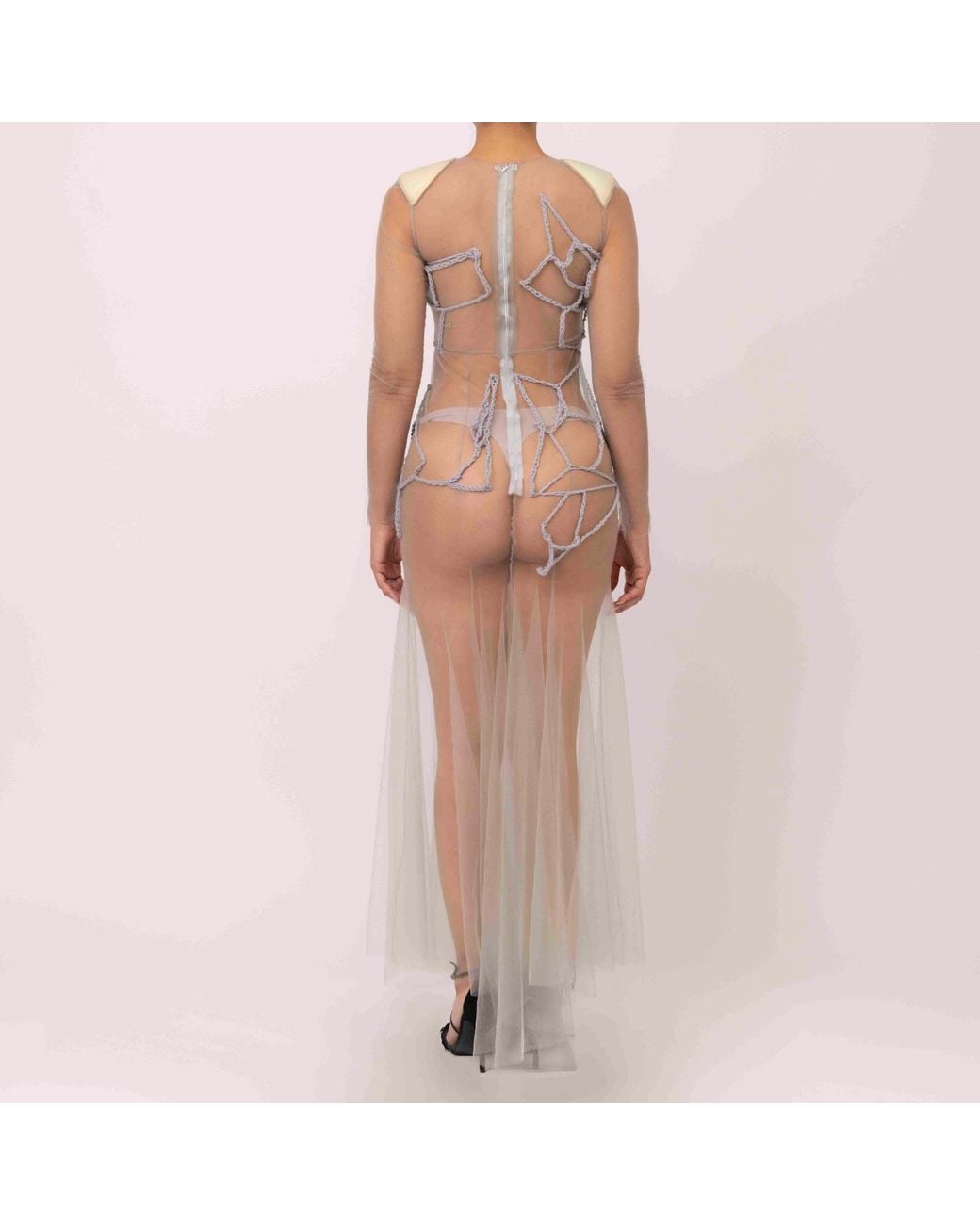 Chuks Collins Natural Neutrals Linda Evangelista Mesh Mermaid Gown – Neutral Tones