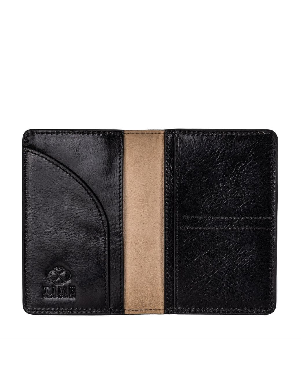 Time Resistance Black Small Leather Passport Holder For