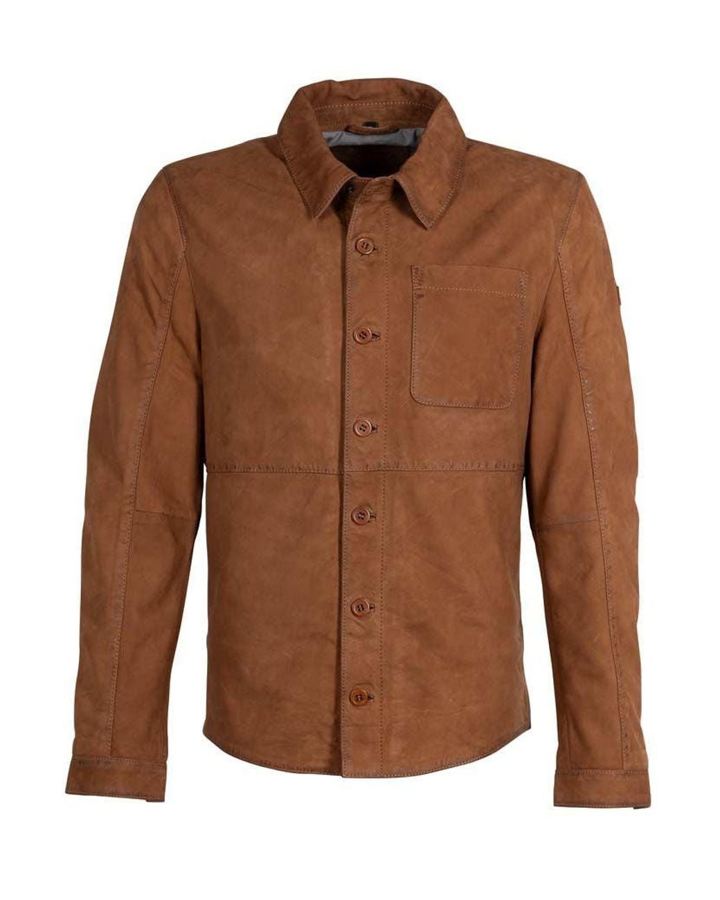 Mauritius Brown Nubuck Leather Button-Down Shacket Jemmo Cognac for men