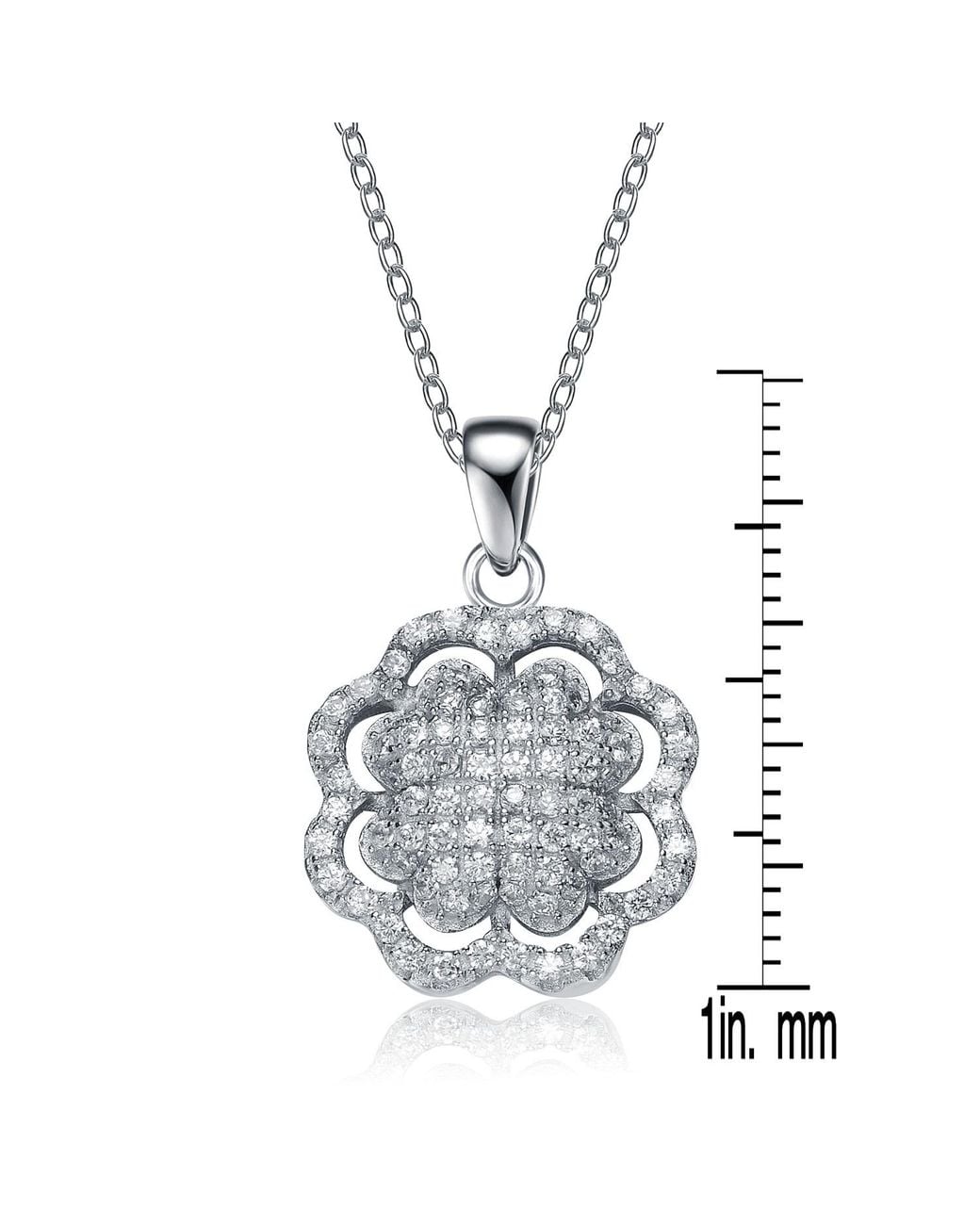 Genevive Jewelry Metallic Sterling Cubic Zirconia Flower Shape Pendant