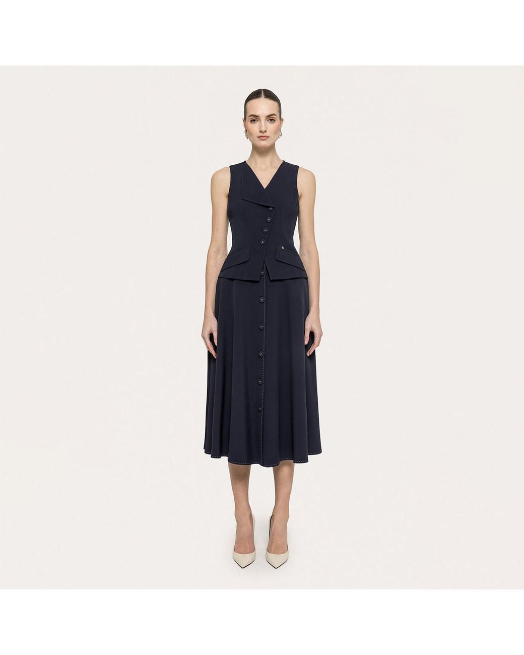 Nissa Blue Single-Breasted Tailored Vest