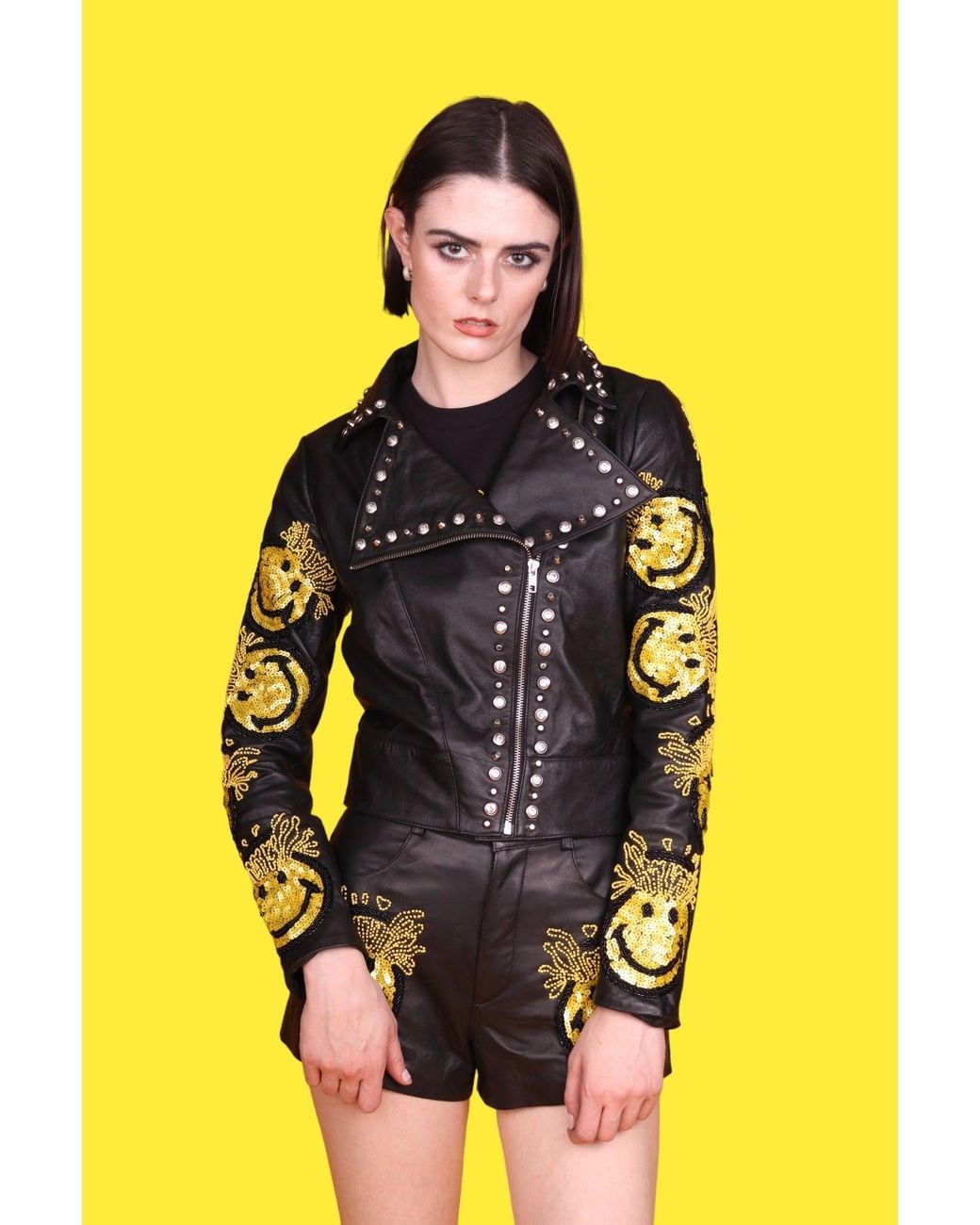 Any Old Iron Multicolor Mind Blown Smiley Leather Moto