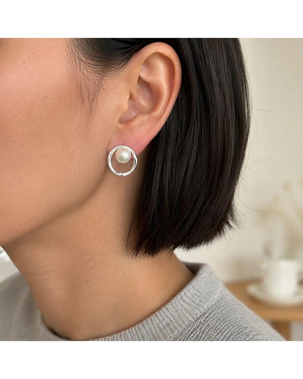 Angel Barocco Metallic Freshwater Pearl Organic Circle Stud Earrings