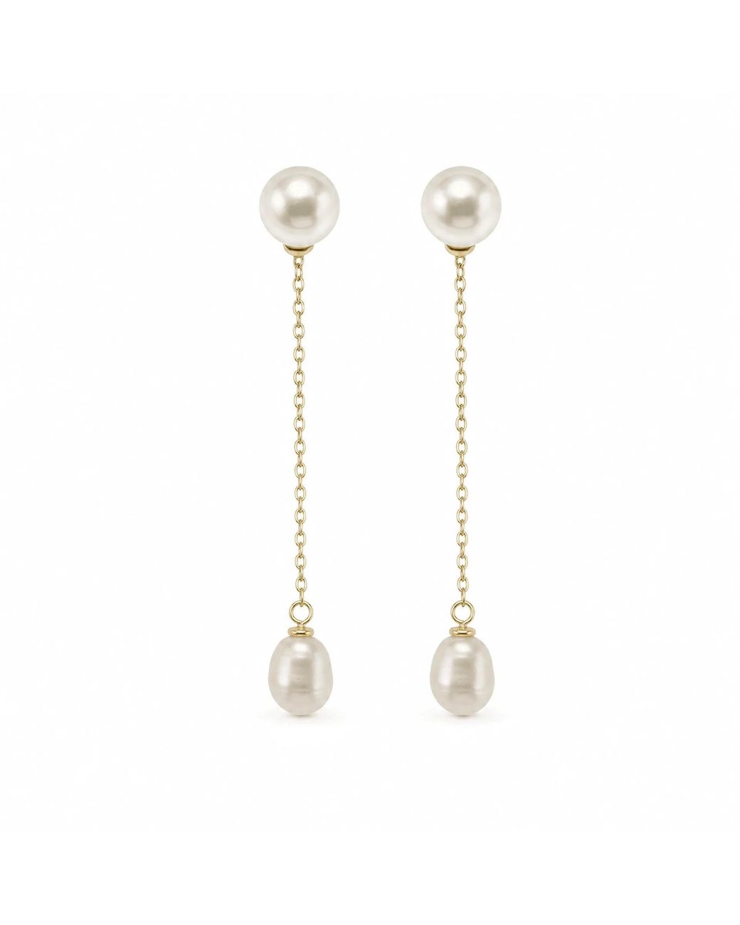 Angel Barocco White Freshwater Pearl Chain Drop Stud Earrings