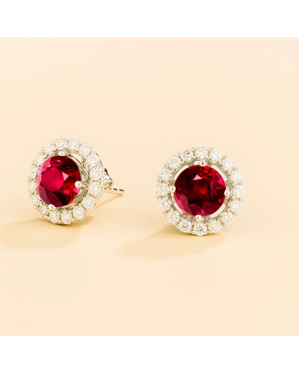 Juvetti Red Floret Earrings Set With Ruby & Diamond