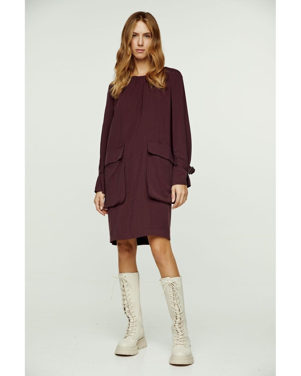 Conquista Purple Burgundy Pocket Detail Tencel Dress