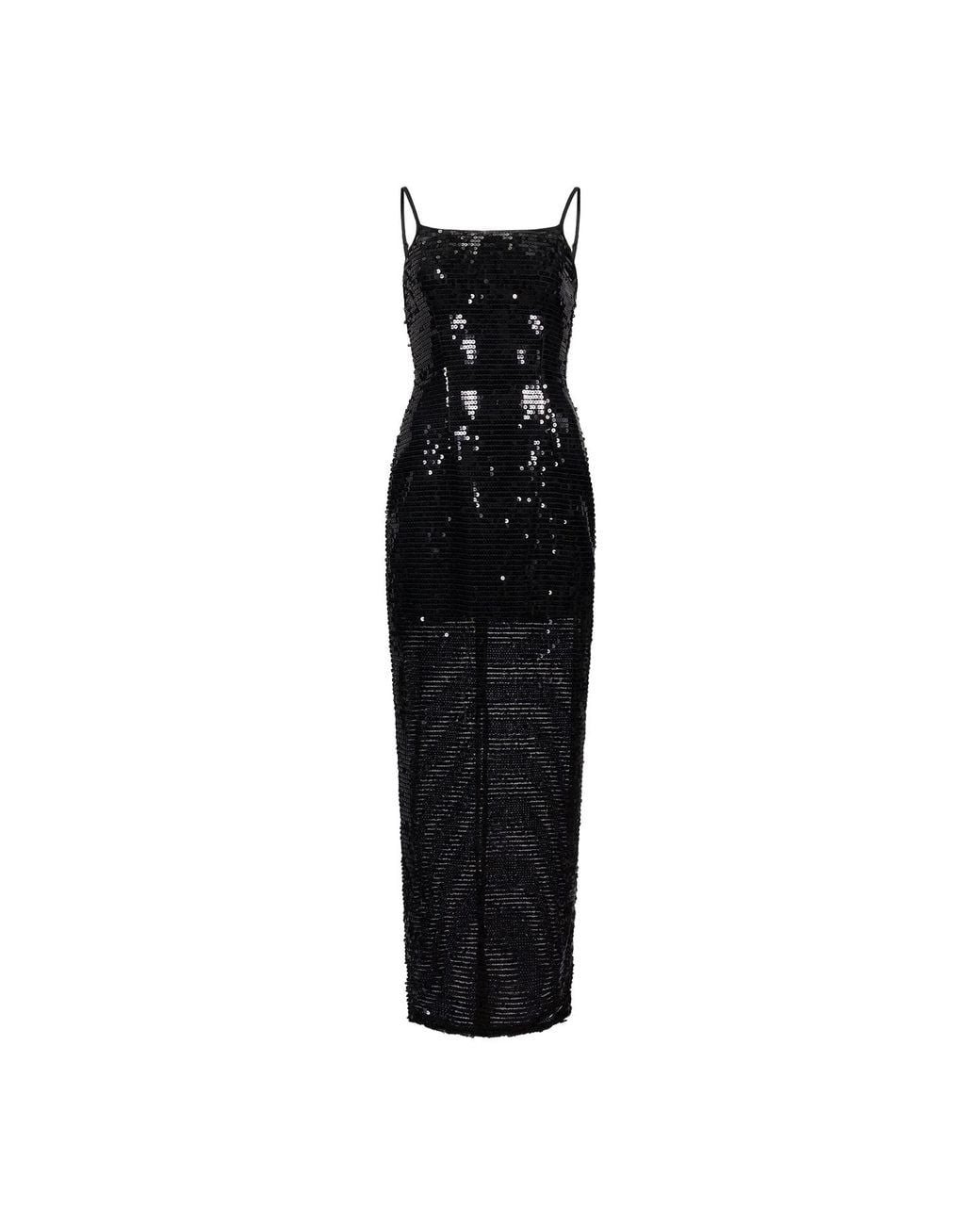 Egyptian Blue Black Spaghetti Long Sequin Dress
