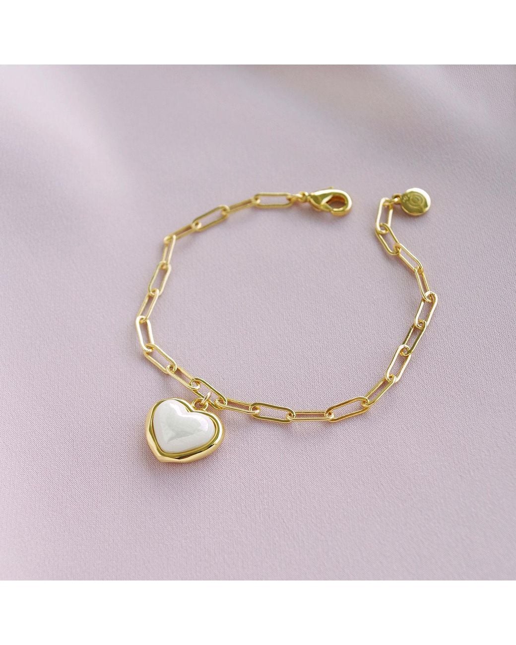 POPORCELAIN Metallic Porcelain Pearly Heart Charm Bracelet