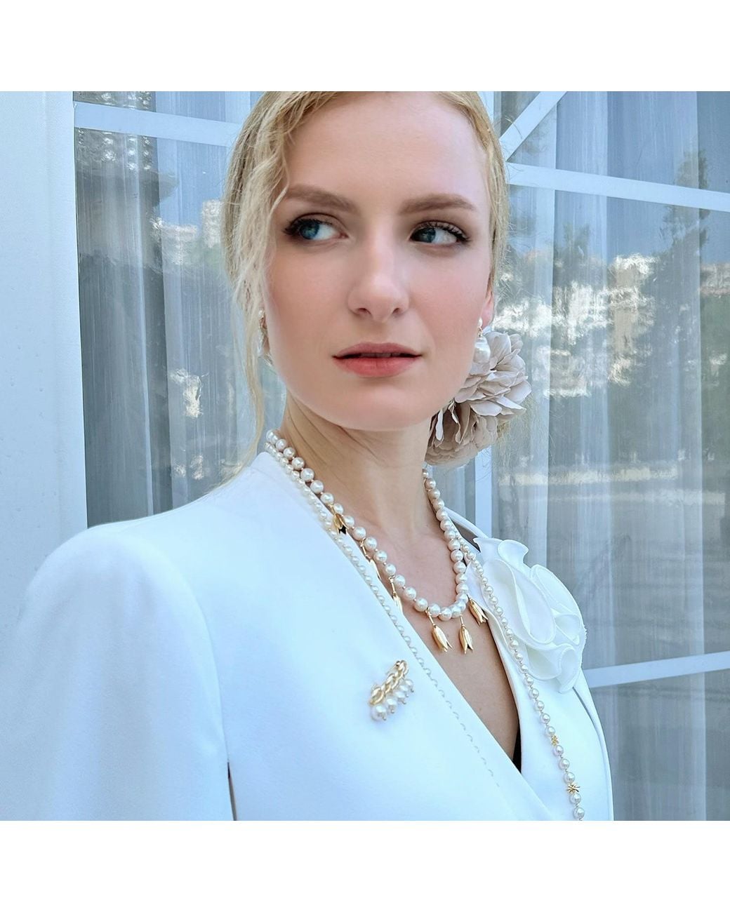 Farra Metallic Freshwater Pearls Dangle Brooch