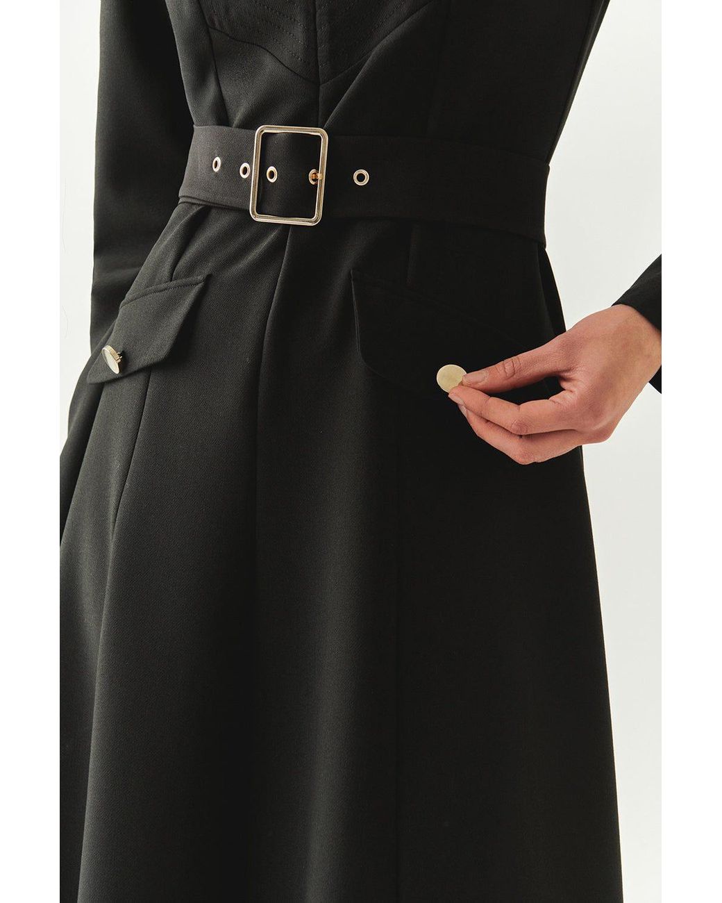 Exquise Black Bailee Slim Fit Belted Midi Dress