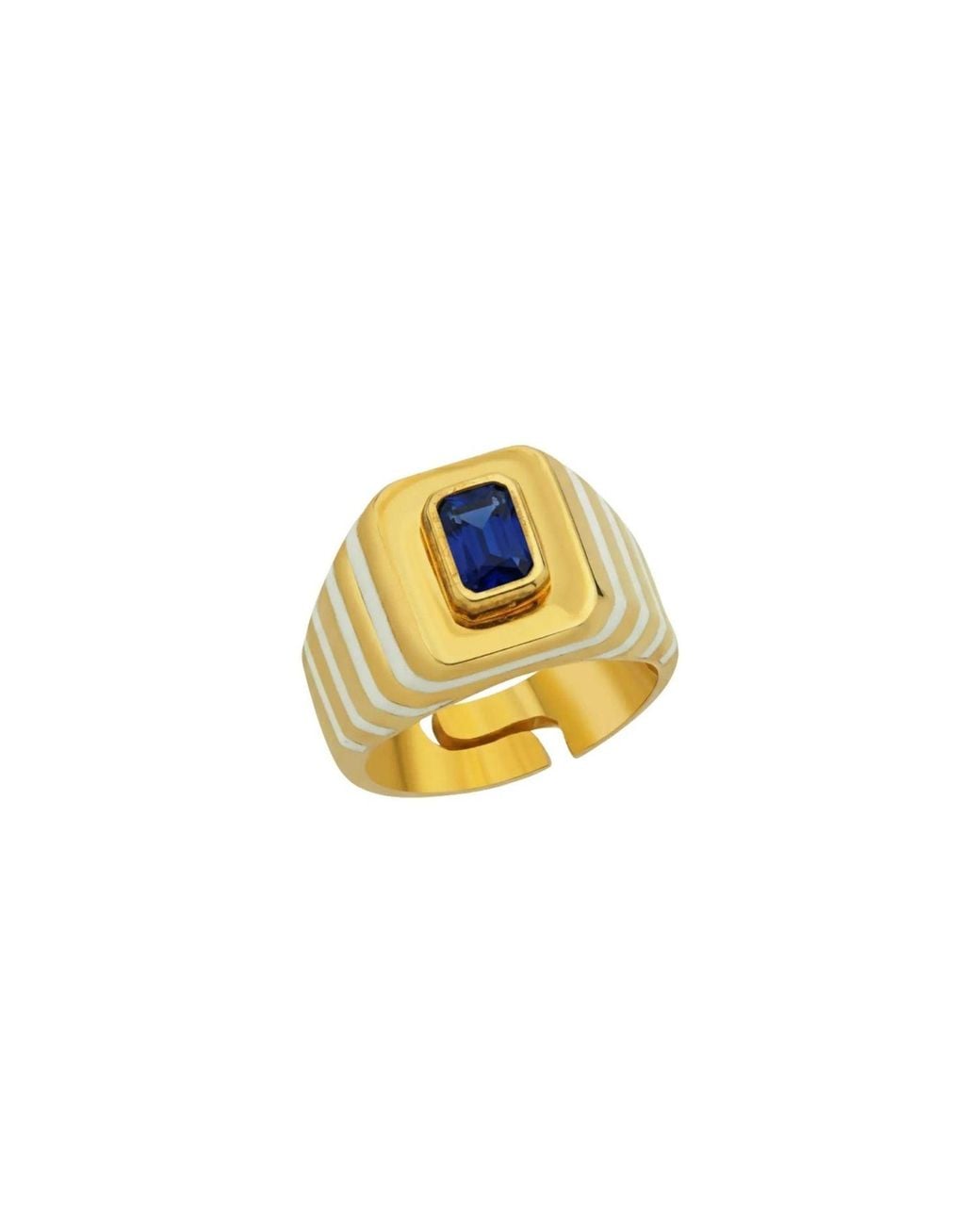 LINYA JEWELLERY Metallic Octagon Stone Enamel Signet Ring Sterling